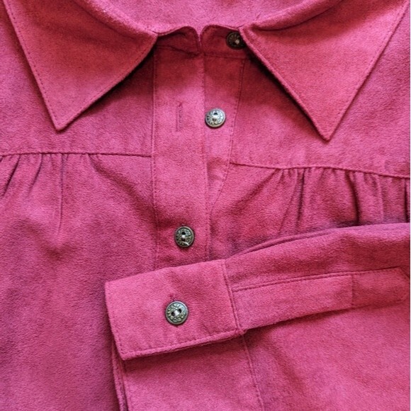 Lemon Grass Vintage Red Faux Suede Collared Button-Up Blouse Size Medium - Picture 8 of 8